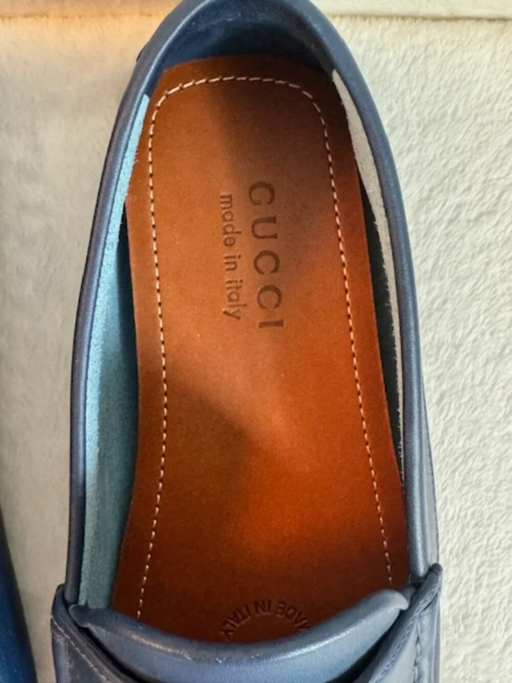 Gucci Men’s Blue Leather Interlocking G Driving Loafers Size 8